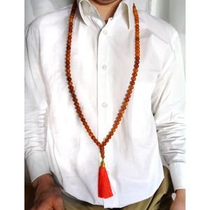 99 Bead Muslim Rosary with Minaret Butterscotch Baltic Amber Prayer Necklace 55g